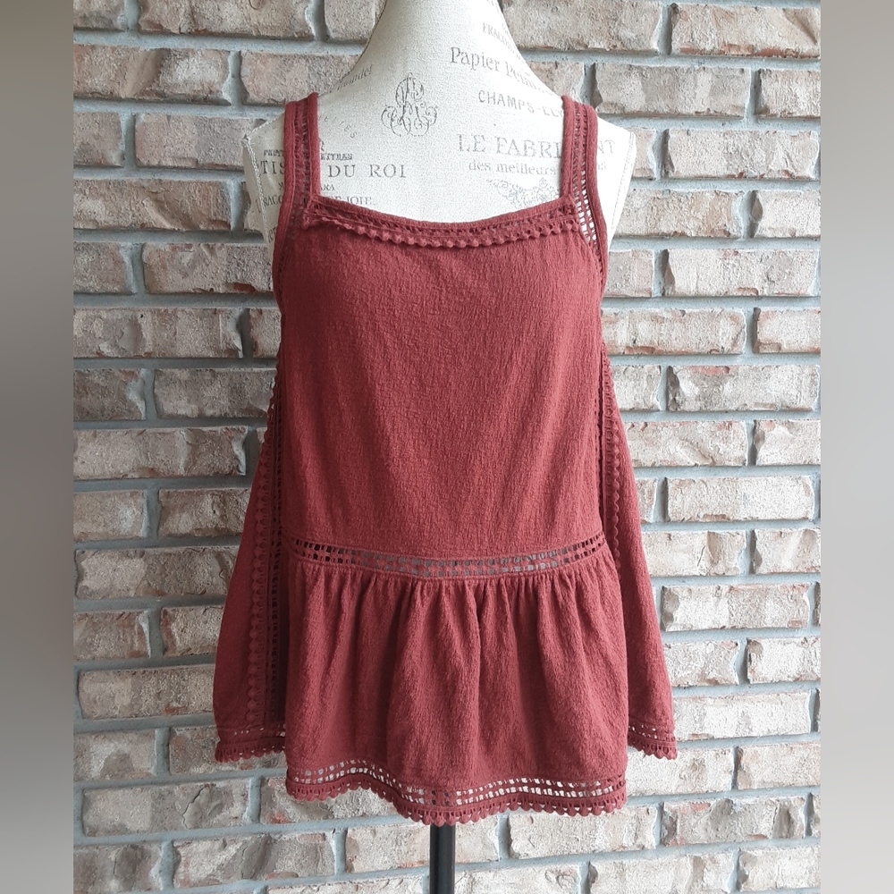 Point Sur Rust 100% Cotton Sleeveless Lattice Detailed Tank Size Small.